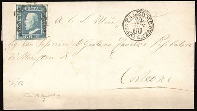 Sicilia 1860 - 2 Grana Azzurro, II Tavola, Carta di Palermo, Pos. 64 (7)