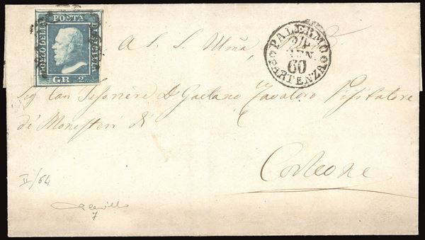 SICILIA 1860 - 2 grana azzurro, II tavola, carta di Palermo, pos. 64 (7)