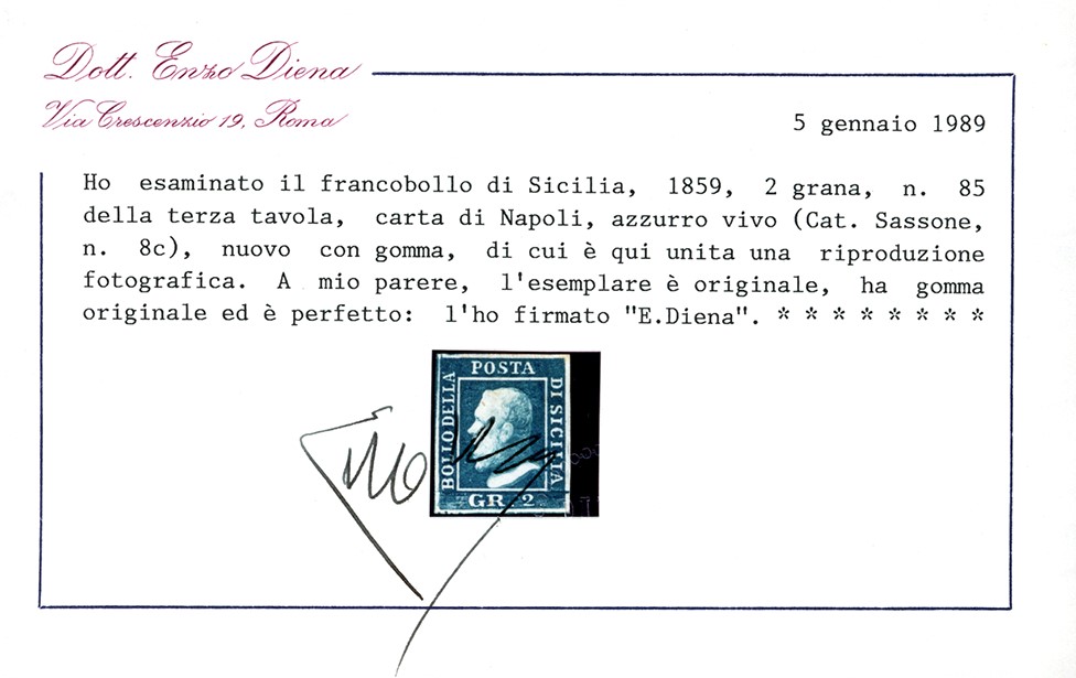 Sicilia 1859 - 2 Grana Azzurro Vivo, III Tavola, Carta di Napoli (8c)