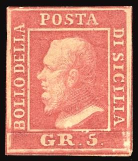 SICILIA 1859 - 5 grana rosa carminio, I tavola (9)