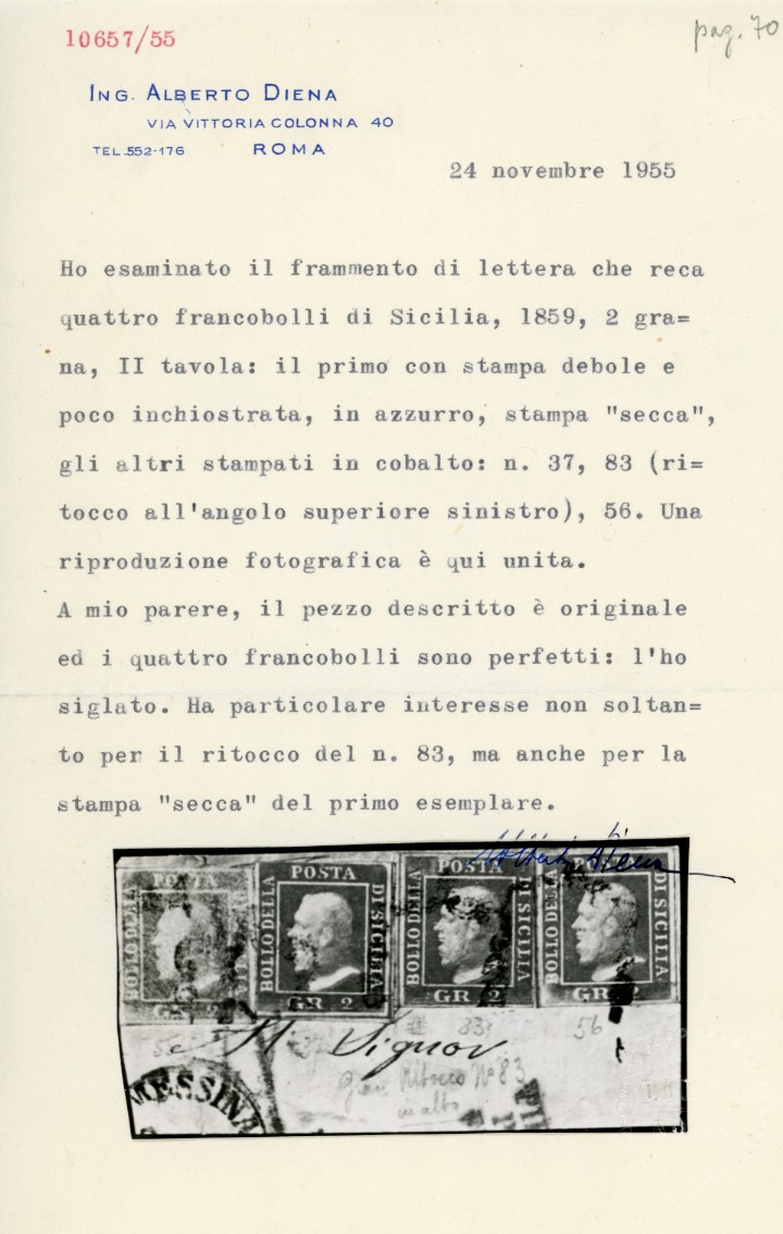 Sicilia Assedio di Messina 1859 - 2 Grana Cobalto, Tre Esemplari Pos. 37, 56 e Ritocco 83, 2 Gran...