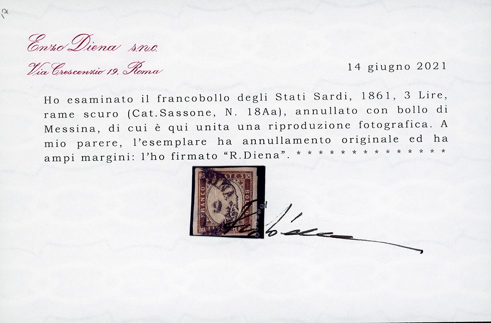 Sicilia Annullamenti Messina, Cerchio con Ornato di Palme - 3 Lire Rame Scuro, IV Emissione di Sa...
