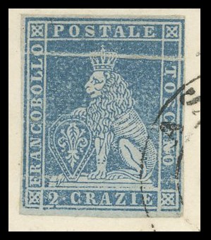 Toscana Pli D'accordeon - Collezione Duccio 1853 - 2 Crazie Azzurro Chiaro su Grigio (5), Evident...