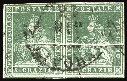 TOSCANA PLI D'ACCORDEON - COLLEZIONE DUCCIO 1851 - 4 crazie verde giallo scuro su grigio (6d)