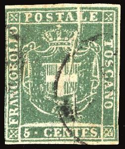 TOSCANA PLI D'ACCORDEON - COLLEZIONE DUCCIO 1860 - 5 cent. verde (18), pli d'accordeon verticale  - Asta Filatelia - Cambi Casa d'Aste