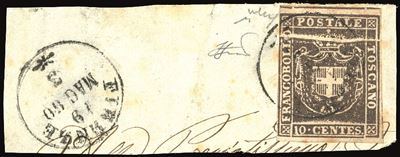 Toscana Pli D'accordeon - Collezione Duccio 1860 - 10 Cent. Bruno Scuro (19b), Evidente Pli D'acc...