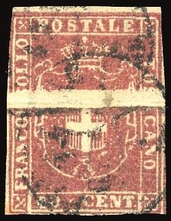 TOSCANA PLI D'ACCORDEON - COLLEZIONE DUCCIO 1860 - 40 cent. carminio (21), eccezionale ed enorme pli d'accordeon orizzontale  - Auction Philately - Cambi Casa d'Aste