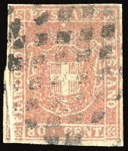 TOSCANA PLI D'ACCORDEON - COLLEZIONE DUCCIO 1860 - 80 cent. carnicino (22), evidente pli d'accordeon nell'angolo inferiore sinistro