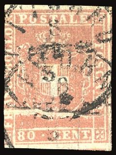 TOSCANA PLI D'ACCORDEON - COLLEZIONE DUCCIO 1860 - 80 cent. carnicino (22), pli d'accordeon orizzontale  - Auction Philately - Cambi Casa d'Aste