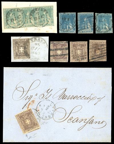 Toscana Pli D'accordeon - Collezione Duccio 1857/60 - Piccolo Insieme di 10 Esemplari Usati del P...