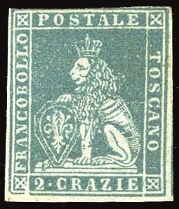Toscana 1851 - 2 Crazie Azzurro Chiaro su Grigio, i Emissione (5),