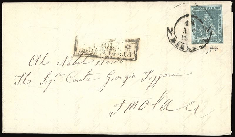 TOSCANA 1855 - 2 crazie azzurro verdastro su grigio (5e)  - Asta Filatelia - Cambi Casa d'Aste