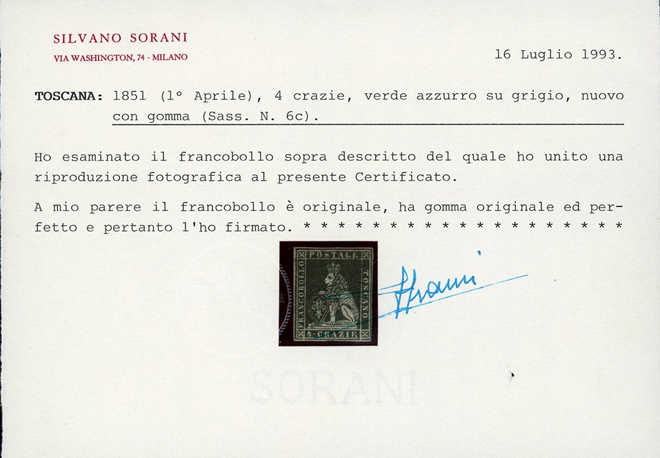 Toscana 1851 - 4 Crazie Verde Azzurro su Grigio, i Emissione (6c)