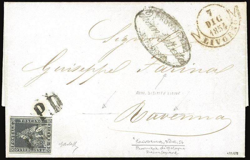 TOSCANA 1854 - 6 crazie ardesia su grigio (7)  - Asta Filatelia - Cambi Casa d'Aste