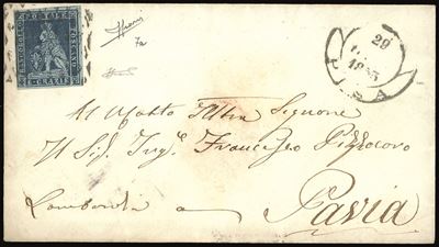 Toscana 1853 - 6 Crazie Indaco su Azzurro (7a)