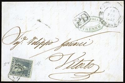 Toscana 1857 - 6 Crazie Azzurro su Grigio (7d)