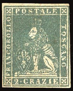 TOSCANA 1857 - 2 crazie azzurro verdastro, II emissione (13b)  - Asta Filatelia - Cambi Casa d'Aste