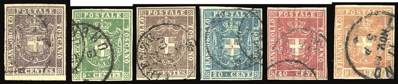 TOSCANA - GOVERNO PROVVISORIO 1860 - L'emissione completa senza il 3 lire (17/22)  - Auction Philately - Cambi Casa d'Aste