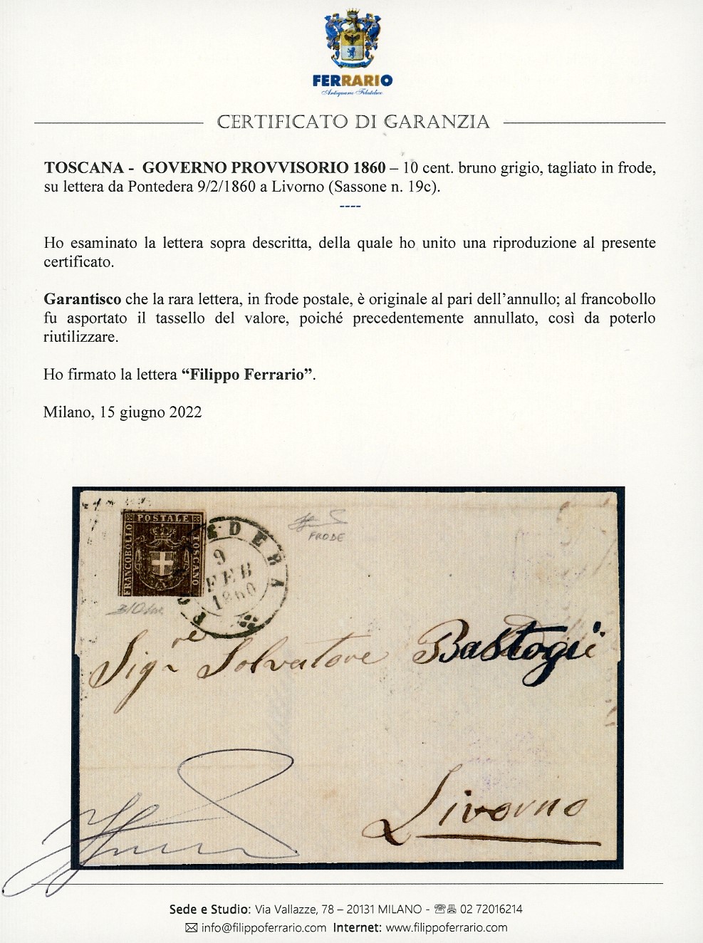 Toscana - Governo Provvisorio 1860 - 10 Cent. Bruno Grigio (19c)