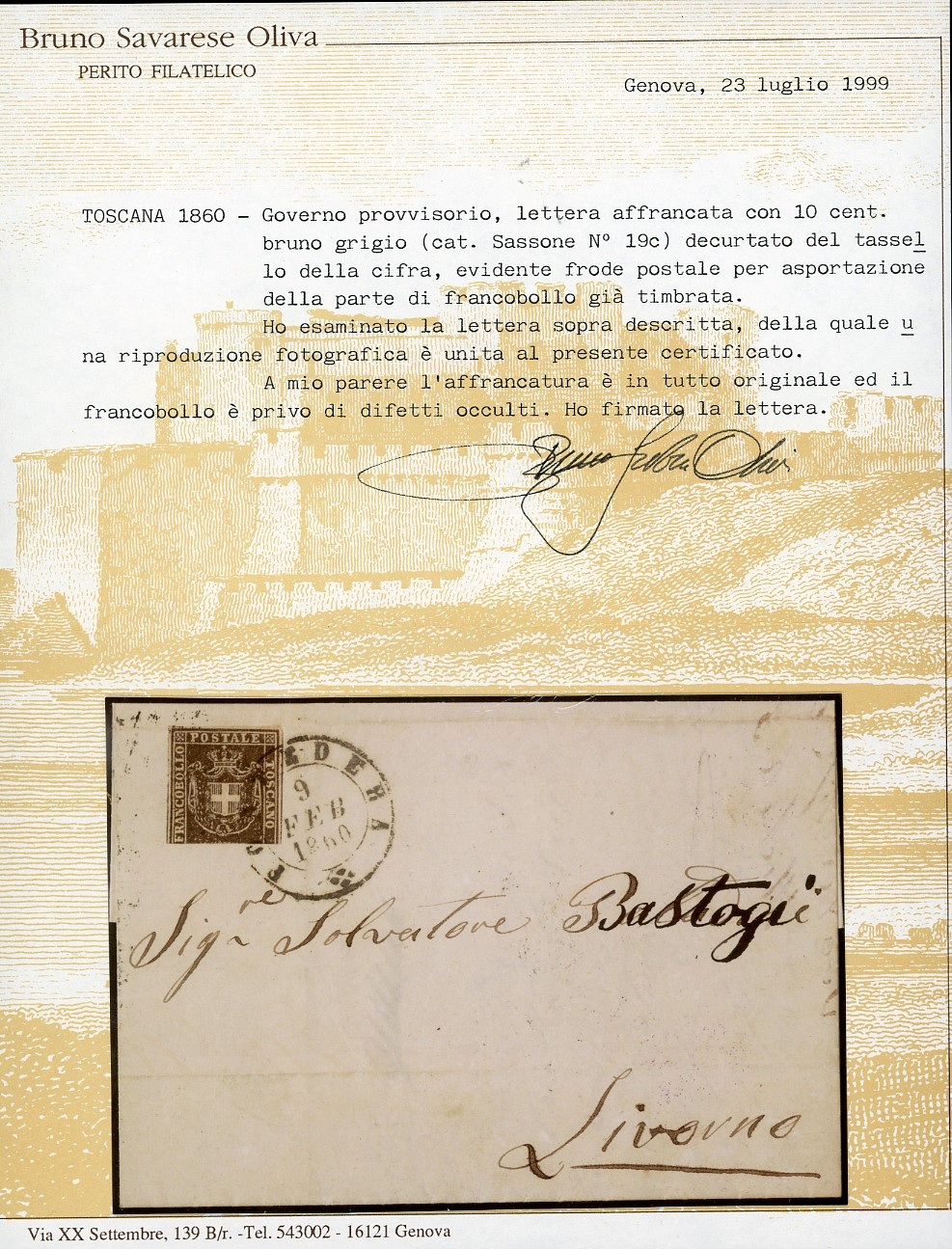Toscana - Governo Provvisorio 1860 - 10 Cent. Bruno Grigio (19c)
