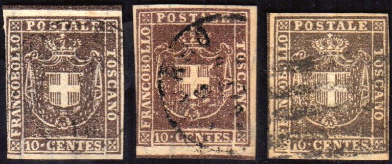 TOSCANA - GOVERNO PROVVISORIO 1860 - 10 cent., tre esemplari  - Auction Philately - Cambi Casa d'Aste
