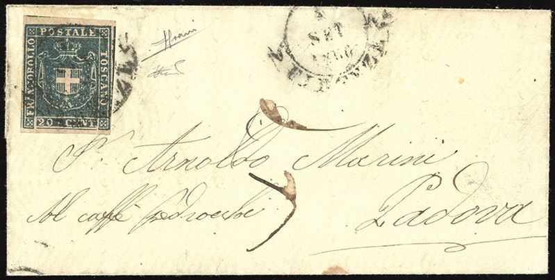 TOSCANA - GOVERNO PROVVISORIO 1860 - 20 cent. azzurro (20)  - Asta Filatelia - Cambi Casa d'Aste