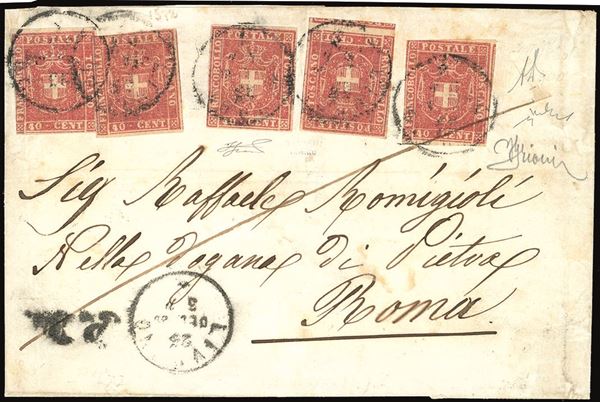 TOSCANA - GOVERNO PROVVISORIO 1860 - 40 cent. carminio (21), cinque esemplari