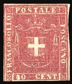 TOSCANA - GOVERNO PROVVISORIO 1860 - 40 cent. carminio scarlatto (21a)