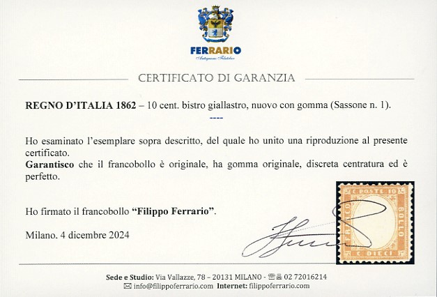 Regno D'italia 1862 - 10 Cent. Bistro Giallastro (1)