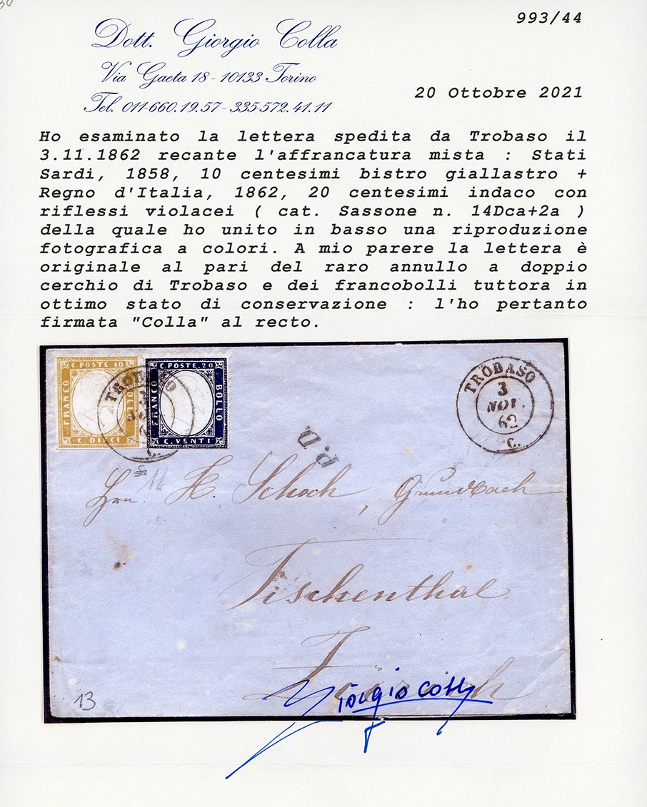 Regno D'italia 1862 - 20 Cent. Indaco con Riflessi Violacei (2a), Separato con le Forbici, in Aff...