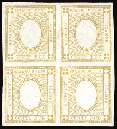 Regno D'italia 1862 - 2 Cent. Bistro, Senza Cifra in Rilievo (10eb), Blocco di Quattro
