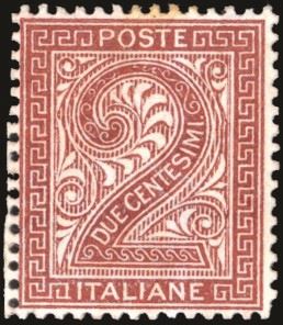 REGNO D'ITALIA 1863 - 2 cent. bruno rosso, De La Rue, tiratura di Londra (L15)