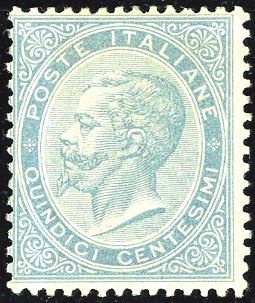 Regno D'italia 1835 - 15 Cent. Celeste Chiaro, De la Rue (l18)