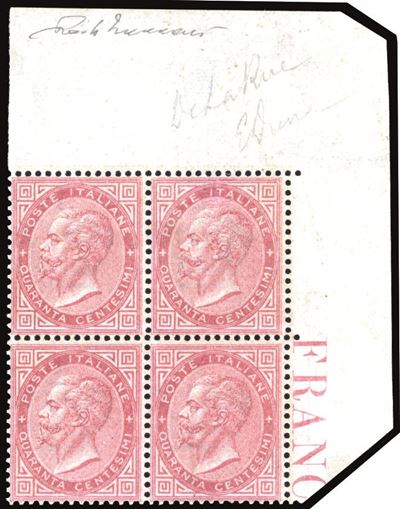Regno D'italia 1863 - 40 Cent. De la Rue, Tiratura di Londra (l20) Blocco di Quattro