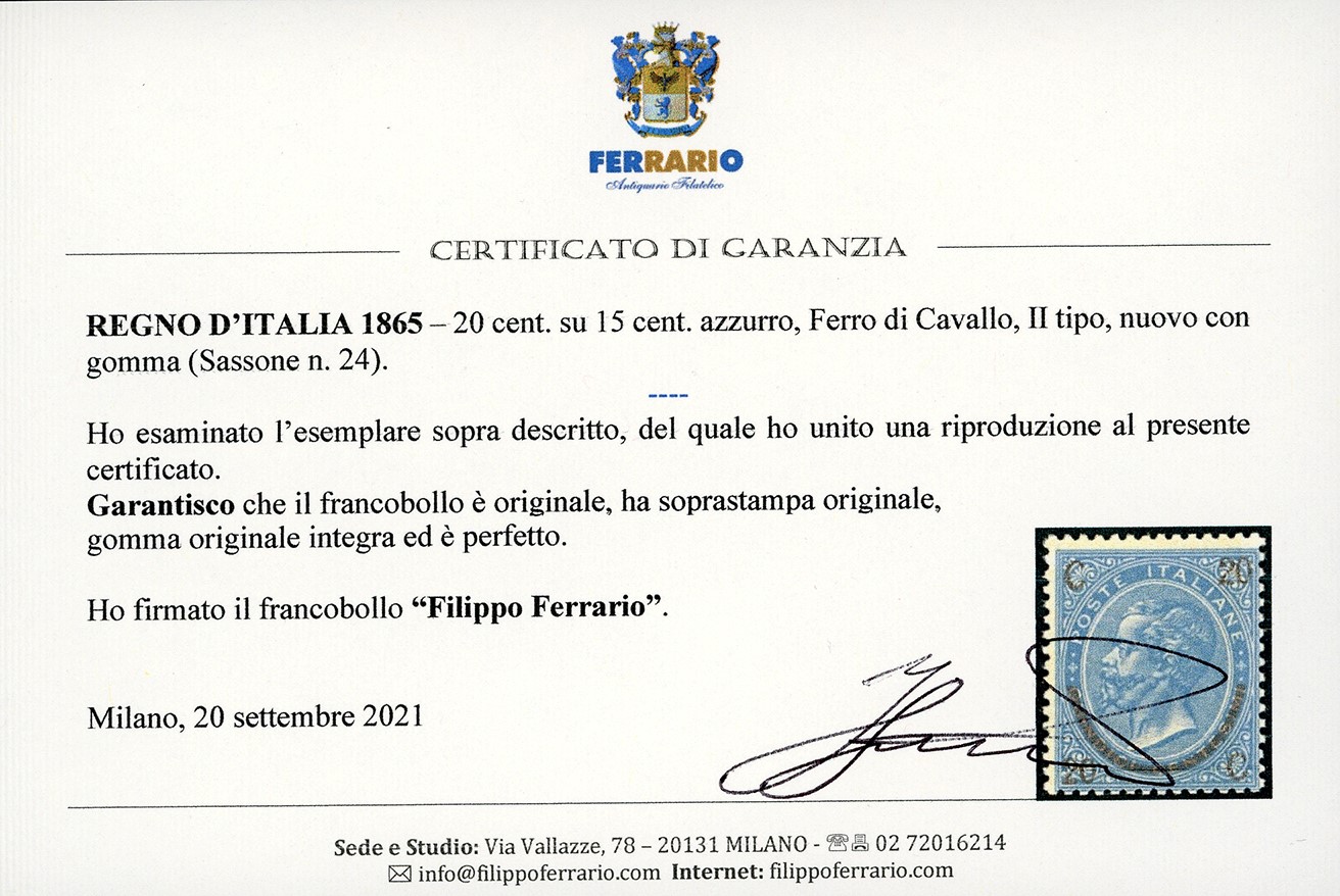 Regno D'italia 1865 - 20 Cent. su 15 Cent. Ferro di Cavallo, II Tipo (24)