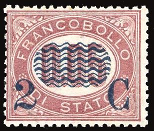 REGNO D'ITALIA 1878 - 2 cent. su 0,05 lire Servizio soprastampati (30)