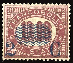 REGNO D'ITALIA 1878 - 2 cent. su 10 lire Servizio soprastampati (36)