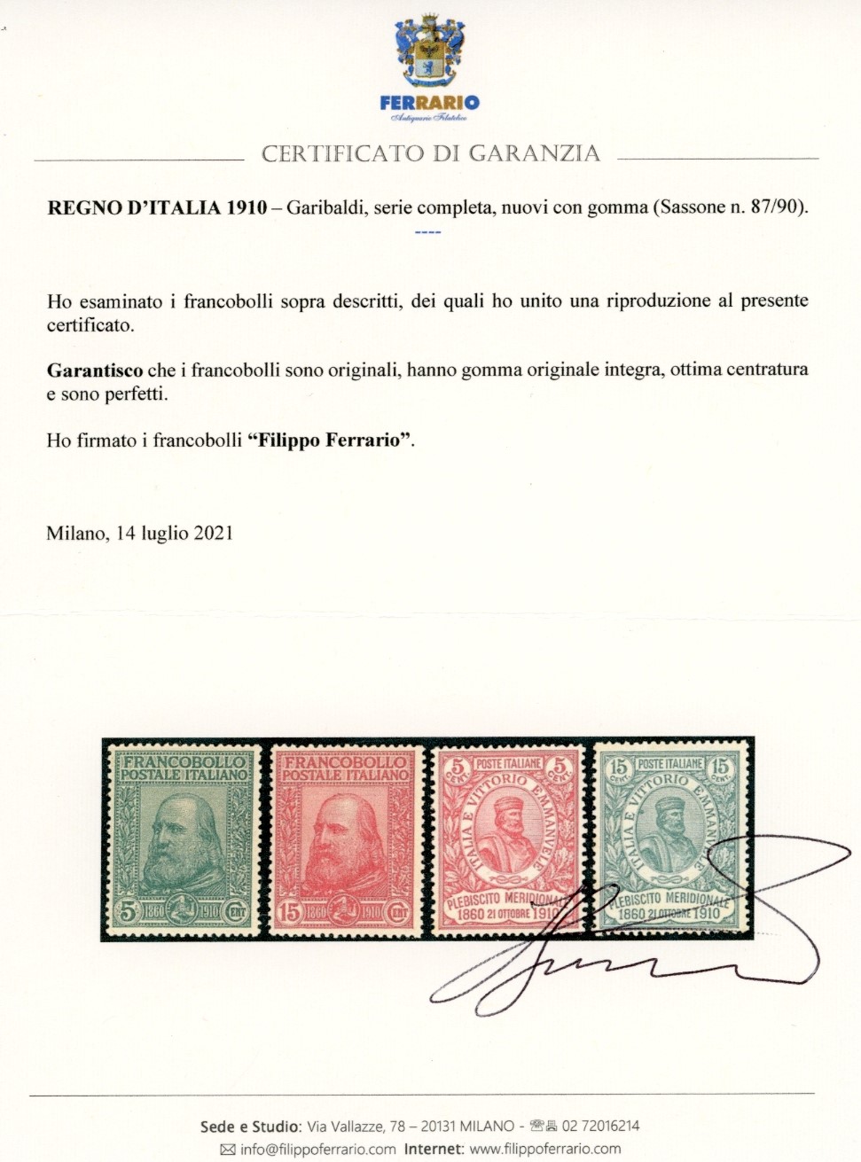 Regno D'italia 1910 - Garibaldi, Serie Completa (87/90)