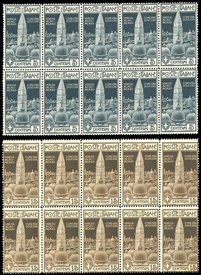 Regno D'italia 1912 - Campanile di Venezia, Serie Completa (97/98), Blocchi di 10 Esemplari