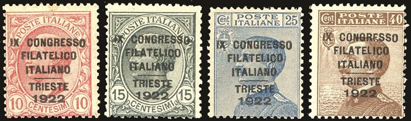 REGNO D'ITALIA 1922 - Congresso Filatelico, soprastampati, serie completa (123/126)  - Auction Philately - Cambi Casa d'Aste