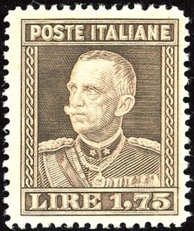 REGNO D'ITALIA 1929 - 1,75 lire bruno Vittorio Emanuele III, dent. 13 3/4 (242)