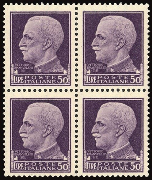 REGNO D'ITALIA 1929/42 - Imperiale, serie completa (242A/261), blocchi di quattro