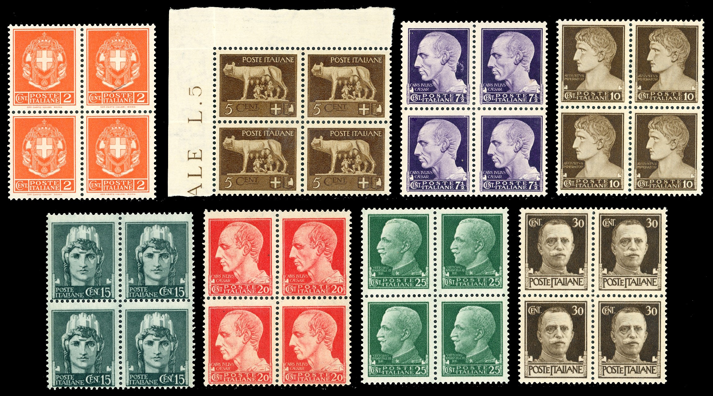 Regno D'italia 1929/42 - Imperiale, Serie Completa (242a/261), Blocchi di Quattro