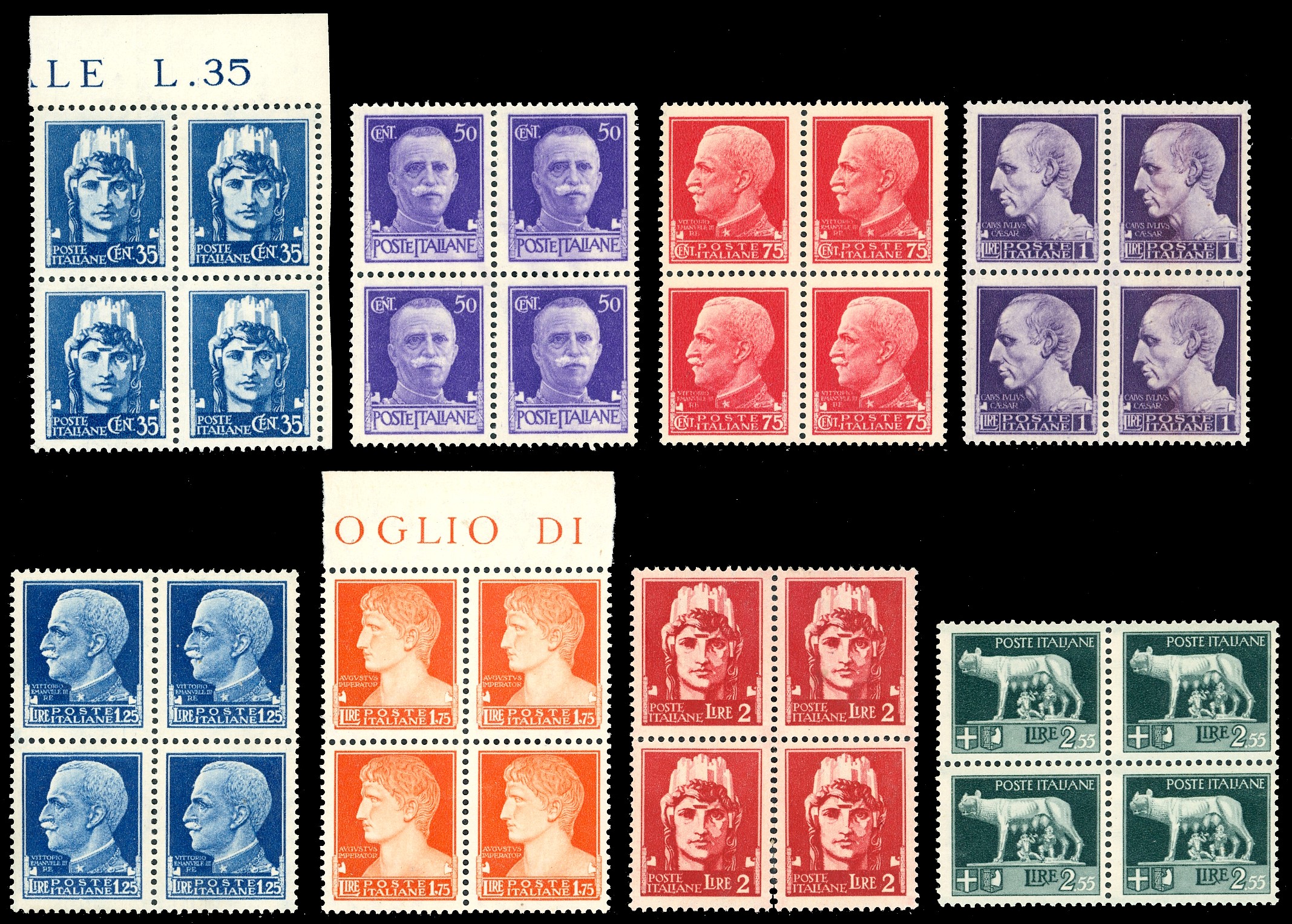 Regno D'italia 1929/42 - Imperiale, Serie Completa (242a/261), Blocchi di Quattro