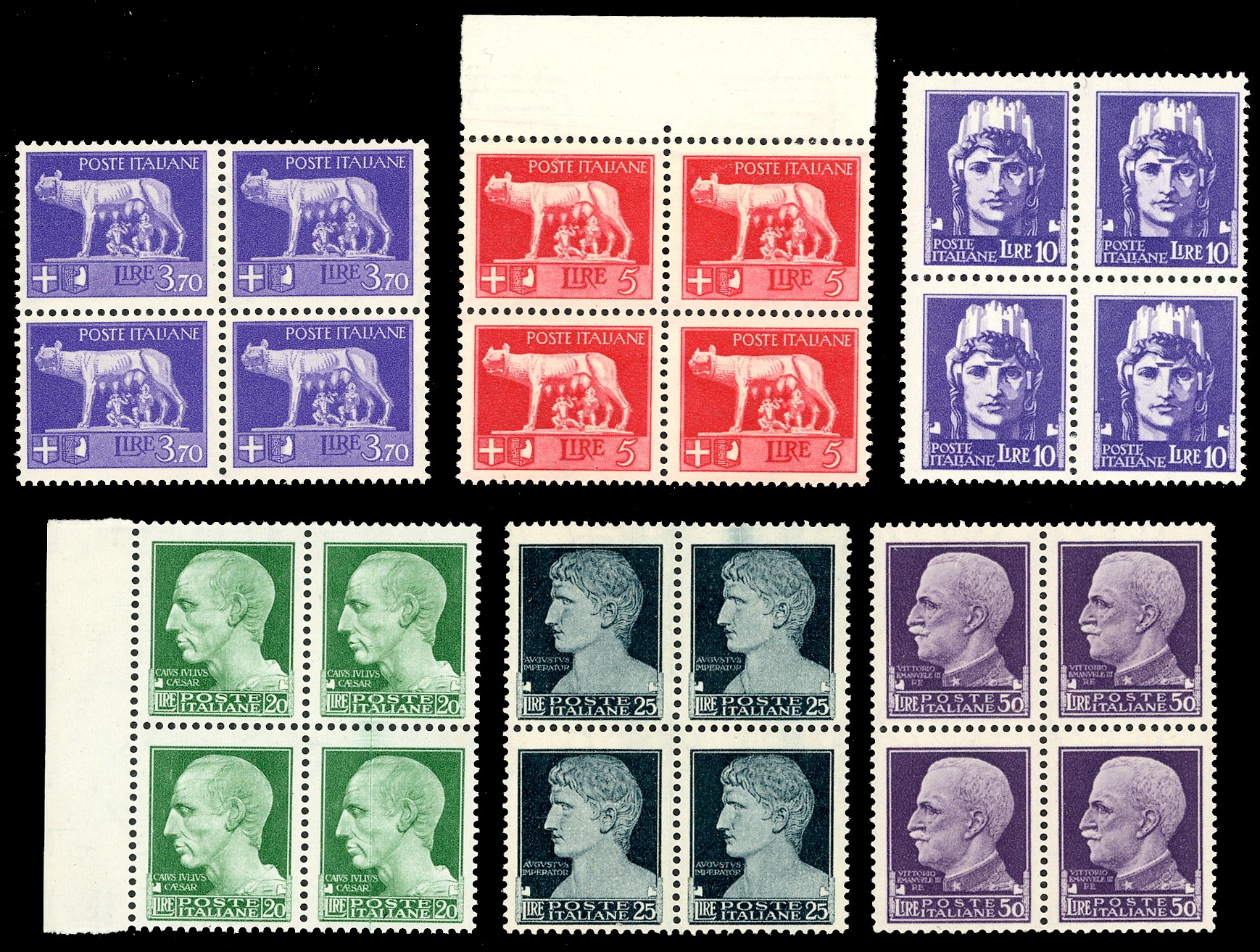 Regno D'italia 1929/42 - Imperiale, Serie Completa (242a/261), Blocchi di Quattro