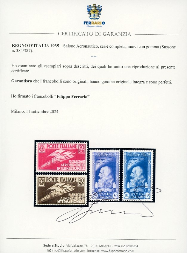 Regno D'italia 1935 - Salone Aeronautico, Serie Completa (384/387)