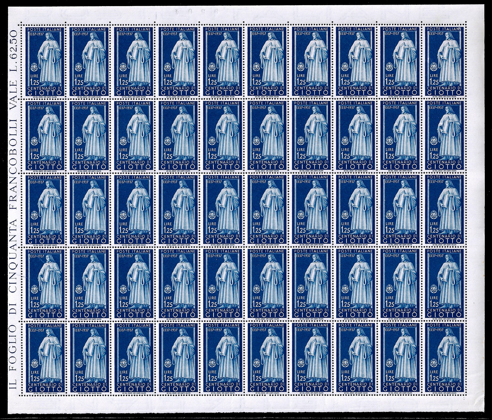 Regno D'italia 1937 - Uomini Illustri, Serie Completa (426/435), Fogli Completi di 50 Esemplari