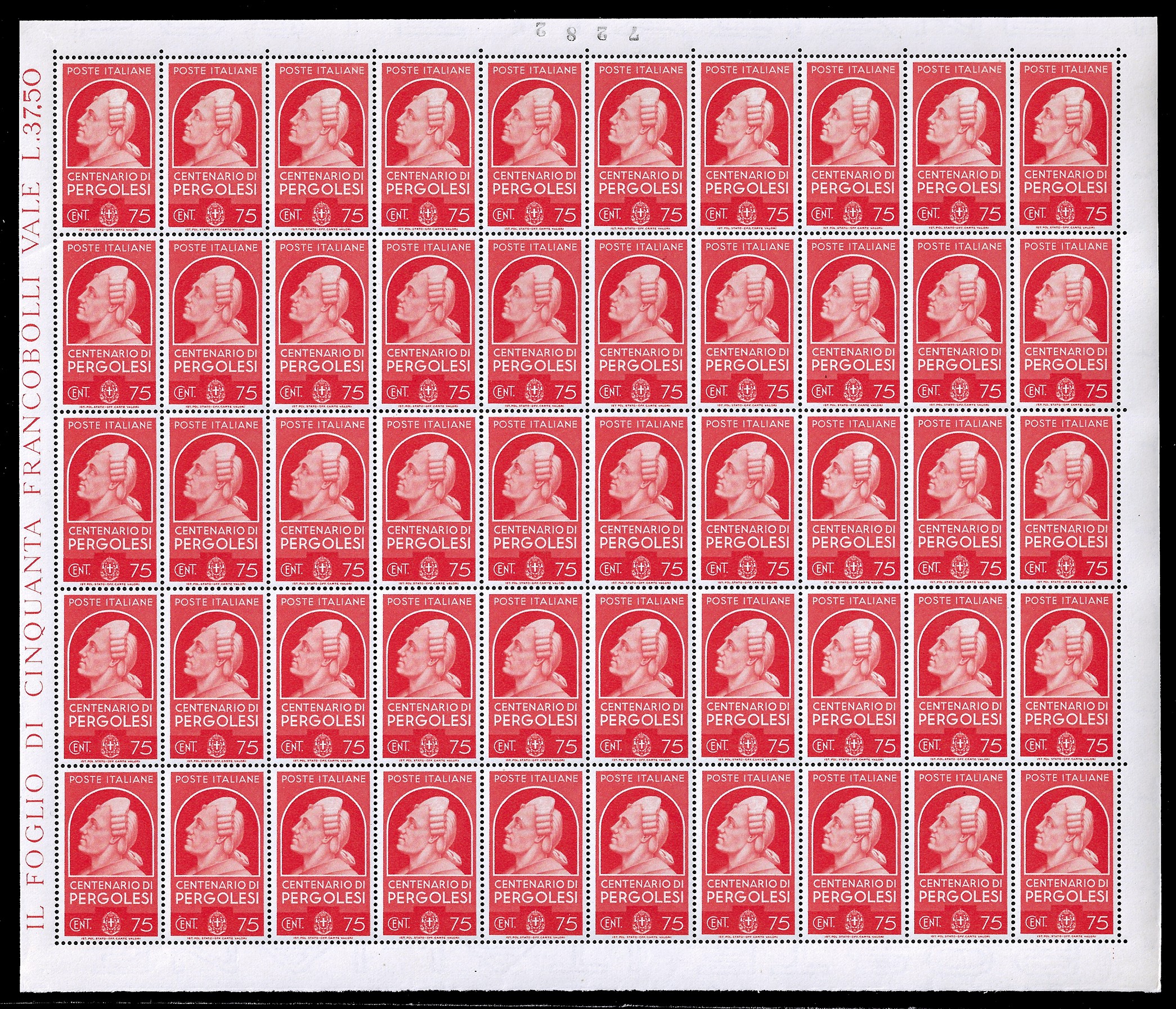 Regno D'italia 1937 - Uomini Illustri, Serie Completa (426/435), Fogli Completi di 50 Esemplari