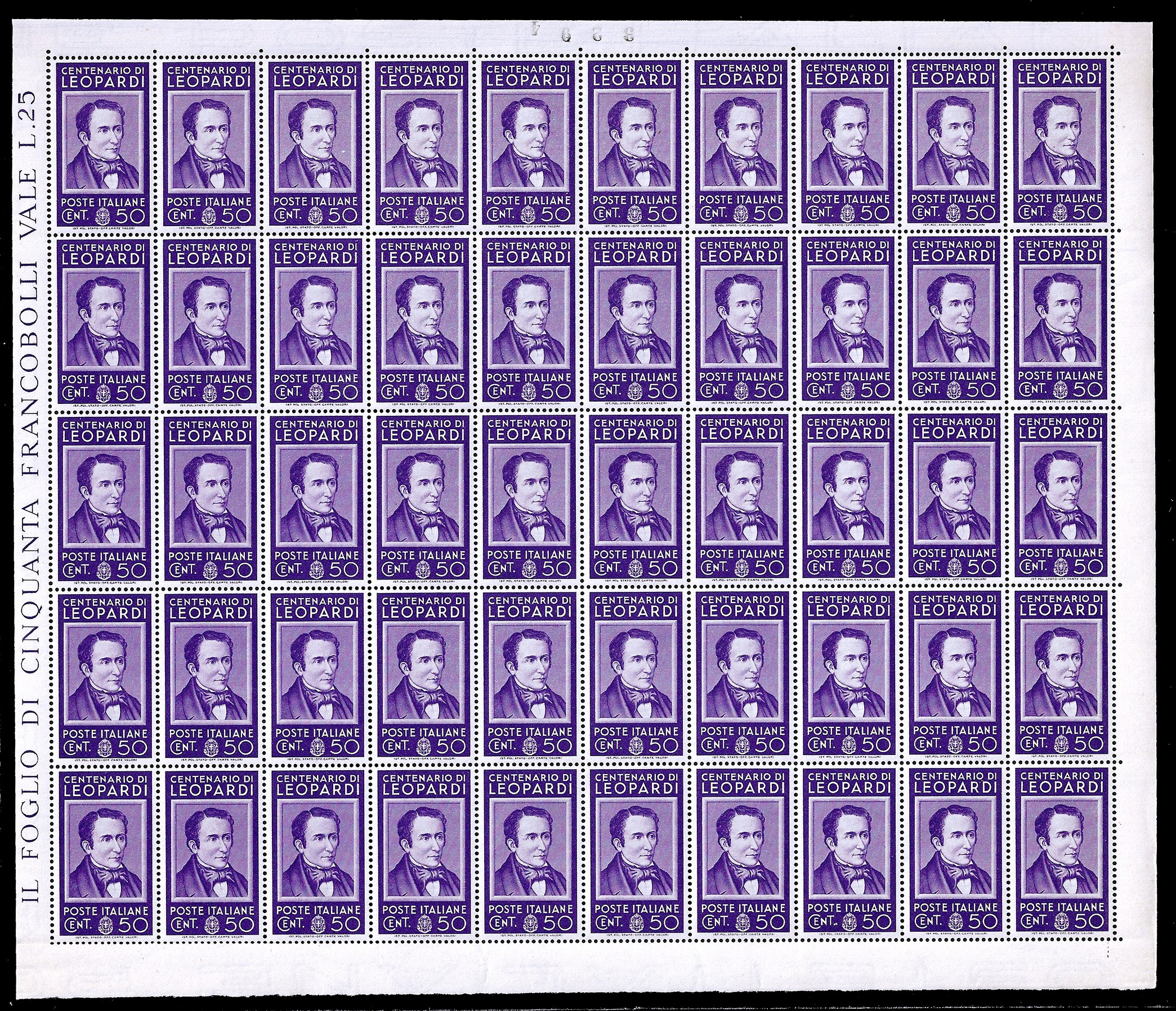 Regno D'italia 1937 - Uomini Illustri, Serie Completa (426/435), Fogli Completi di 50 Esemplari