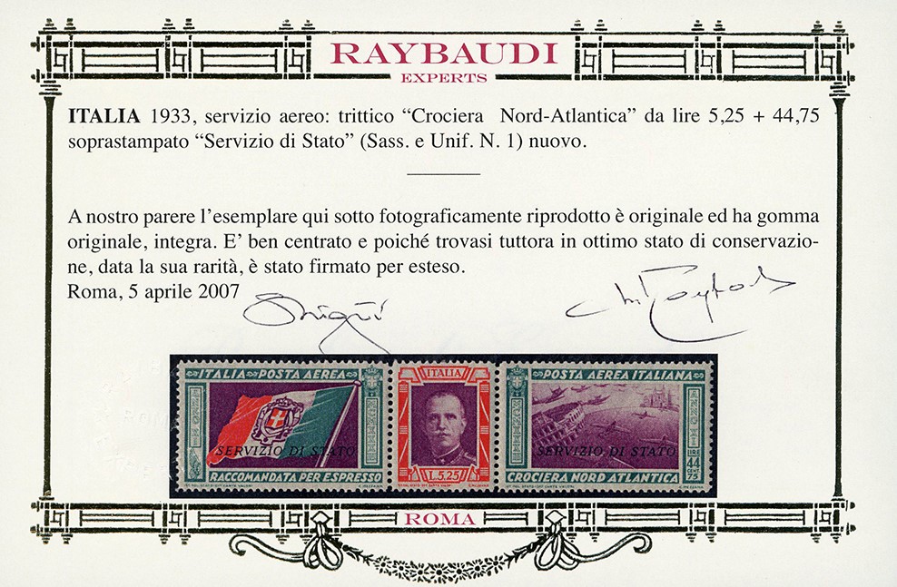 Regno D'italia - Servizio Aereo 1933 - 5,25 + 44,75 Lire Trittico Servizio di Stato (1)